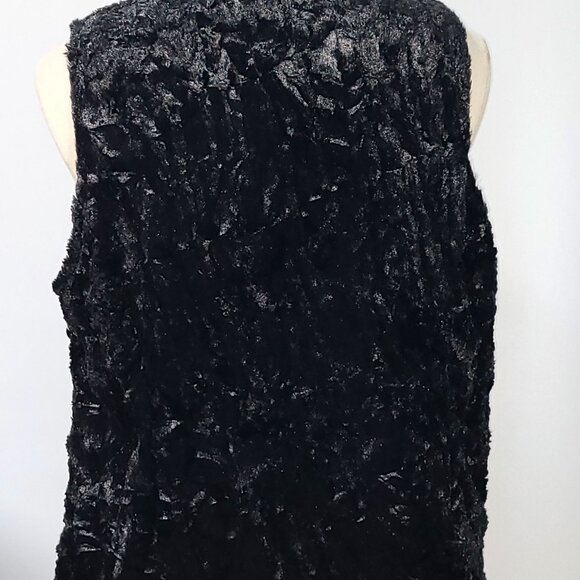 Black Faux Fur Reversible Zip Front Vest with Ruffle Accent on Reverse Size L - Picture 4 of 5